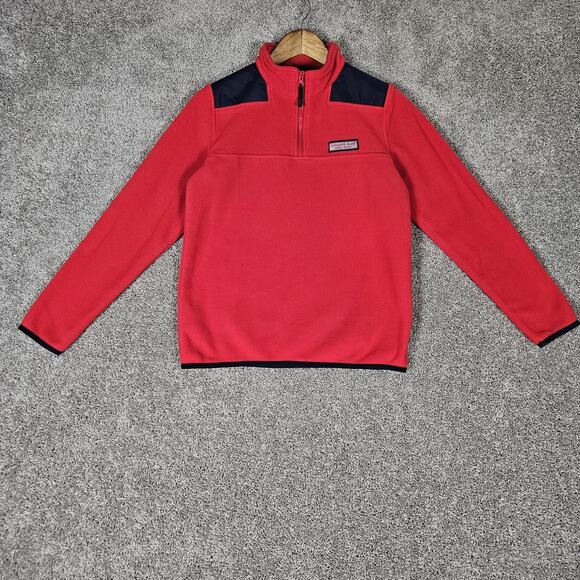 Vineyard Vines Jacket Youth Large Red Blue Fleece Pullover 1/4 Zip Preppy - Picture 1 of 11